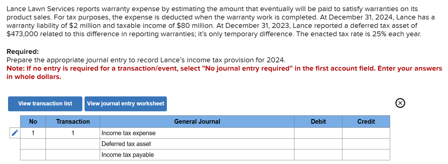 Solved Lance Lawn Services reports warranty expense by