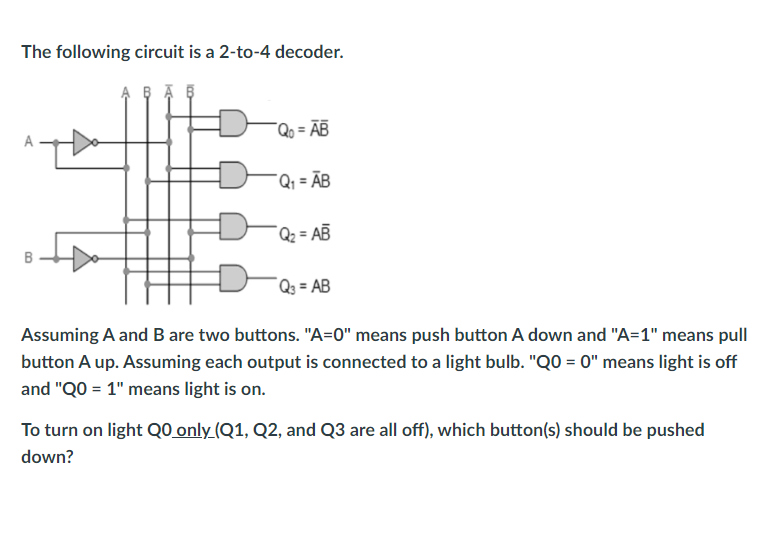 Solved The following circuit is a 2 -to-4 ﻿decoder.Assuming | Chegg.com