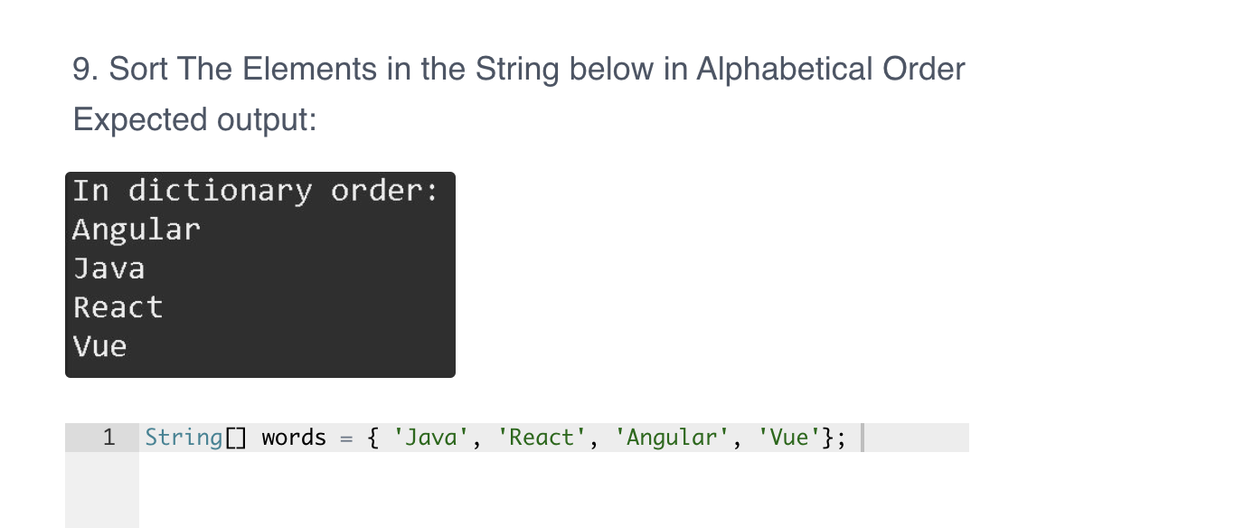 Solved 9. Sort The Elements in the String below in | Chegg.com