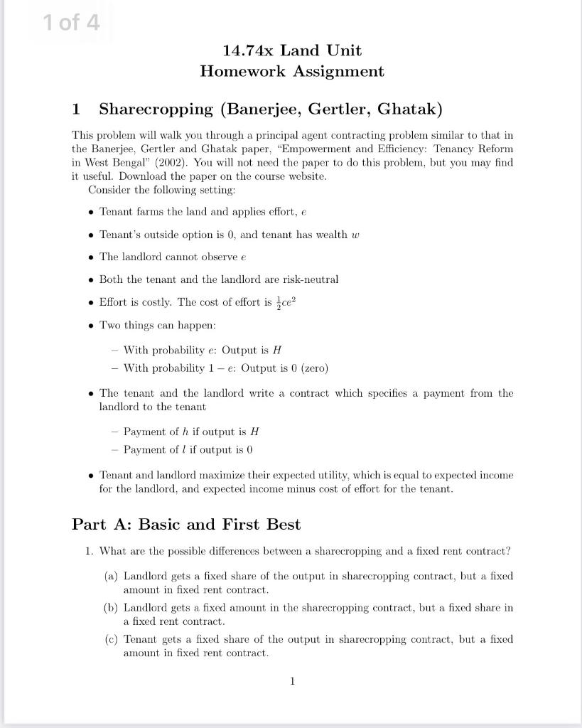 Solved 14.74x Land Unit Homework Assignment 1 Sharecropping | Chegg.com