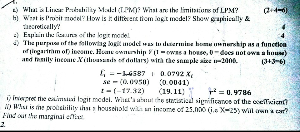 Solved a) What is Linear Probability Model (LPM)? What are | Chegg.com