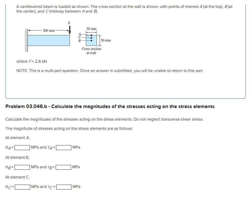 Solved Problem 03.046 - Find the maximum stresses, critical | Chegg.com