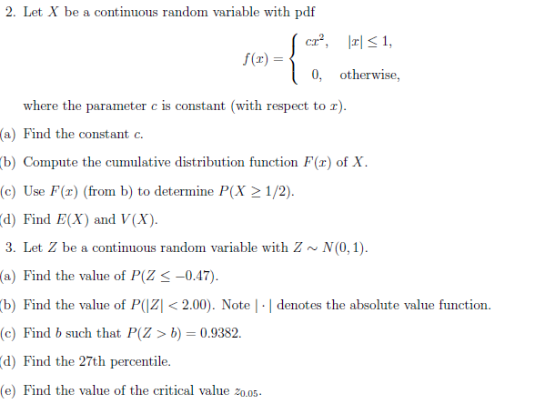 Solved 2. Let X be a continuous random variable with pdf | Chegg.com