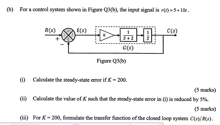 Solved (b) For A Control System Shown In Figure Q3(b), The | Chegg.com