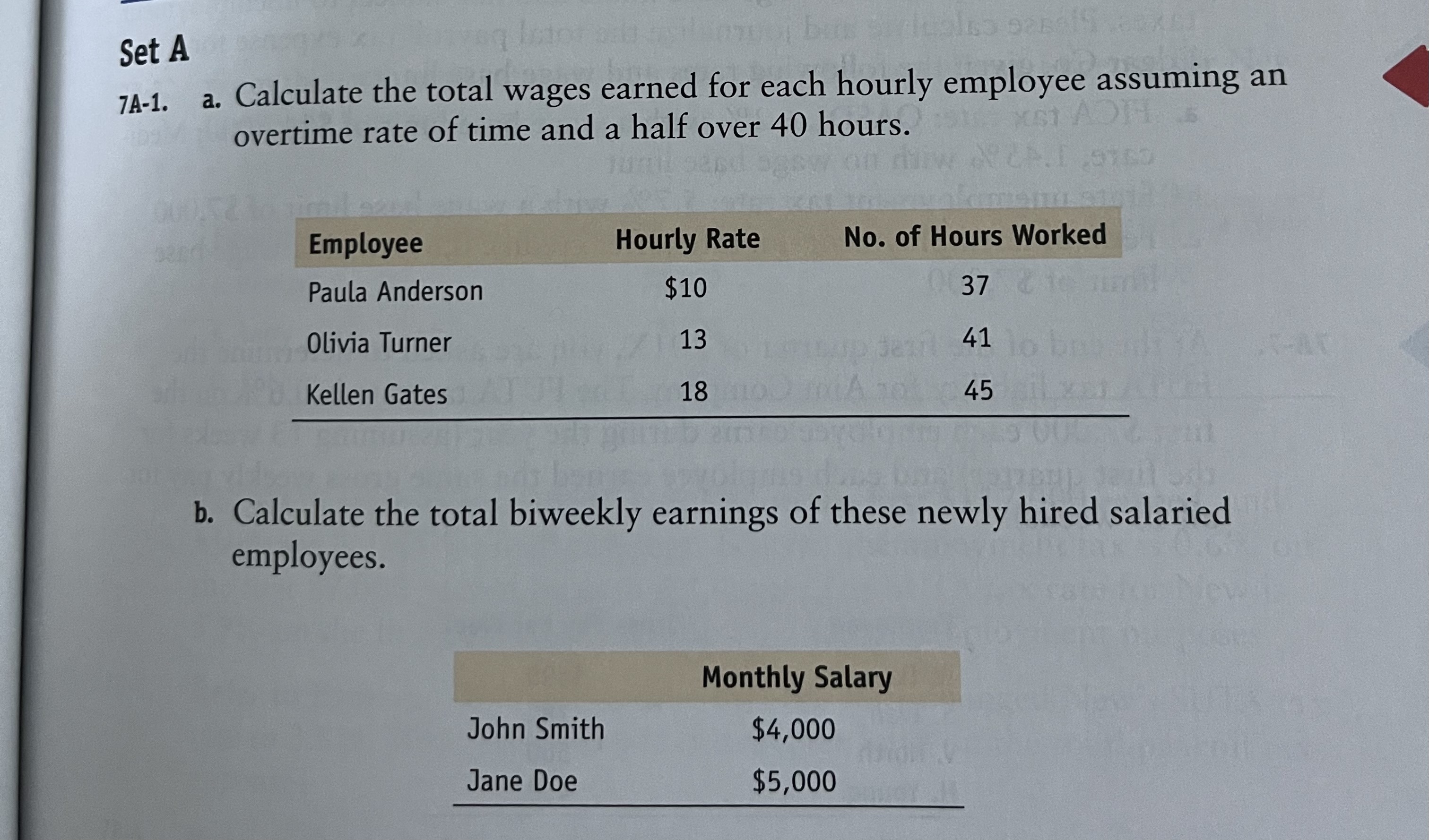 Solved A-1. a. Calculate the total wages earned for each | Chegg.com