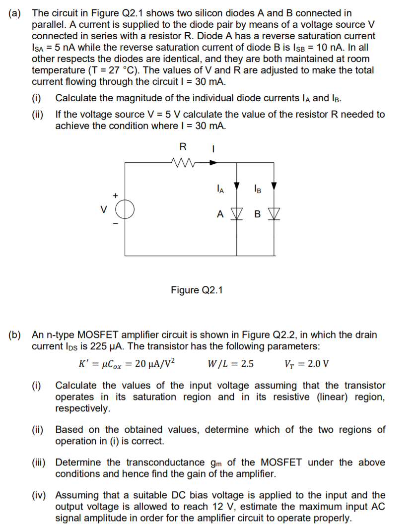 Solved (a) The circuit in Figure Q2.1 shows two silicon | Chegg.com