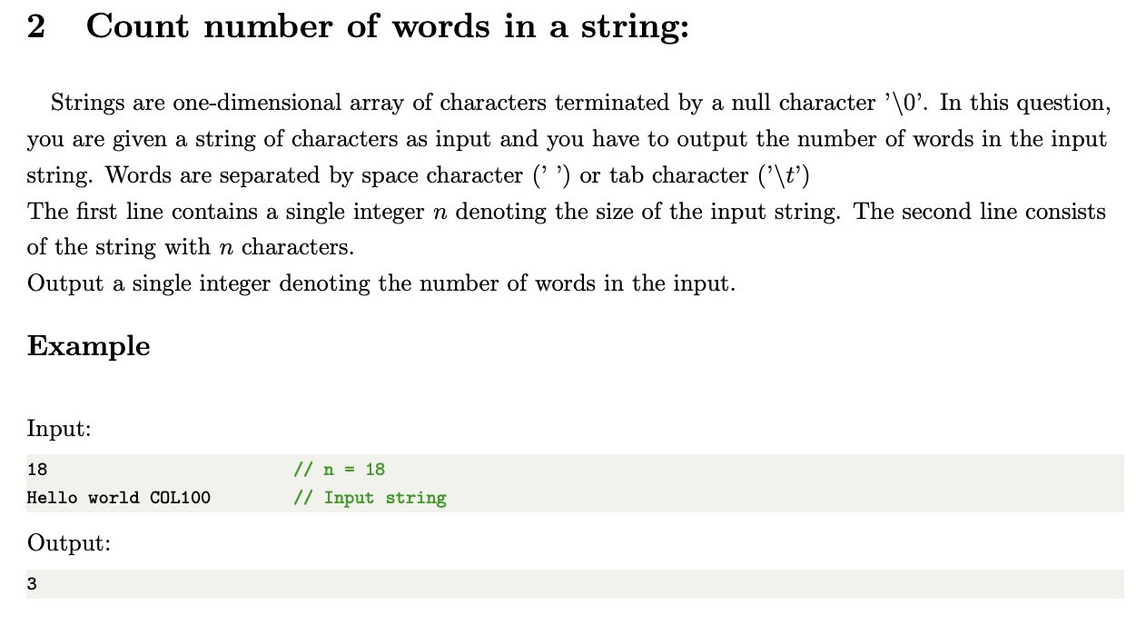 Solved 2 Count number of words in a string: Strings are | Chegg.com