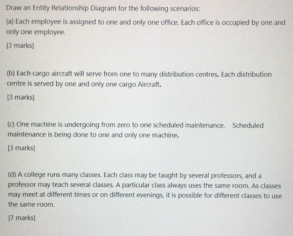 Solved Draw An Entity Relationship Diagram For The Following | Chegg.com