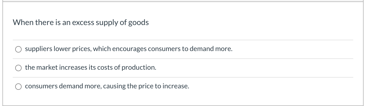 Solved When there is an excess supply of goods suppliers | Chegg.com