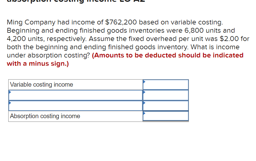 Solved Ming Company had of 762,200 based on variable