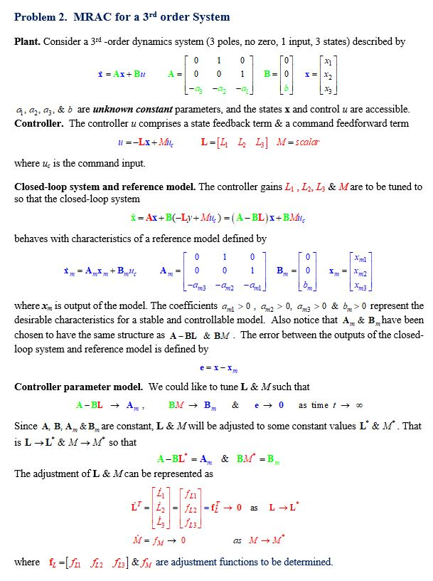 Problem 2. MRAC for a 3rd order System Plant. | Chegg.com