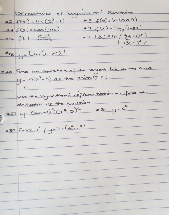 Solved Derivatives of Logarithmic functions 2 fGx) = ln