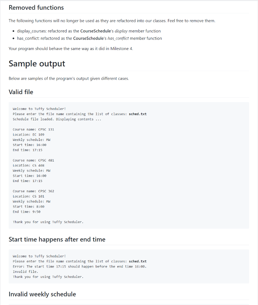 Solved EB README.md TuffyScheduler Milestone 5 This is | Chegg.com