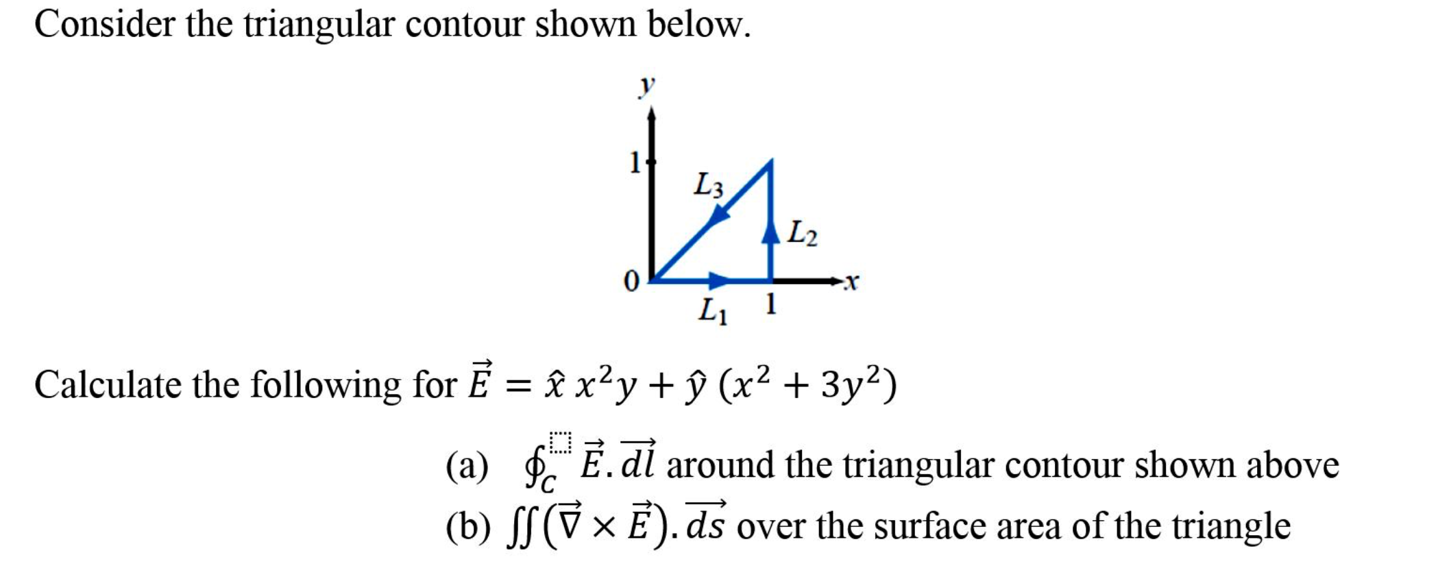 Solved Consider The Triangular Contour Shown Below Y 1 L Chegg Com