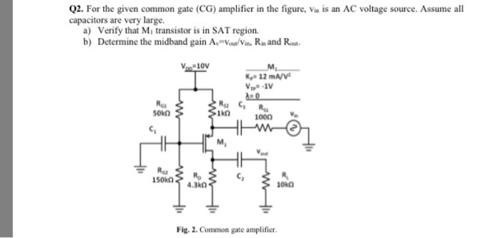 Solved 2. For the given common gate (CG) amplifier in the | Chegg.com