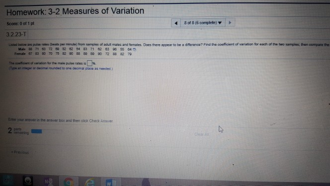 Solved Homework: 3-2 Measures of Variation Score: 0 of 1 pt | Chegg.com