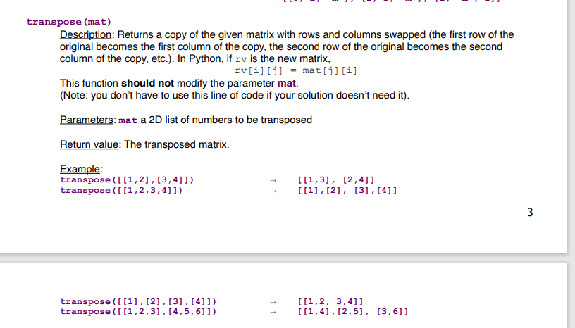 Solved transpose(mat) Description: Returns a copy of the | Chegg.com