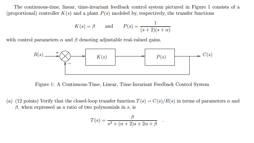 Solved The continuous-time, linear, time-invariant feedback | Chegg.com