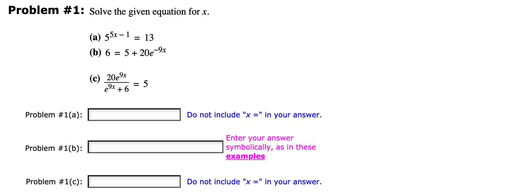 Solved Problem #1: Solve the given equation for x. (a) 55x – | Chegg.com