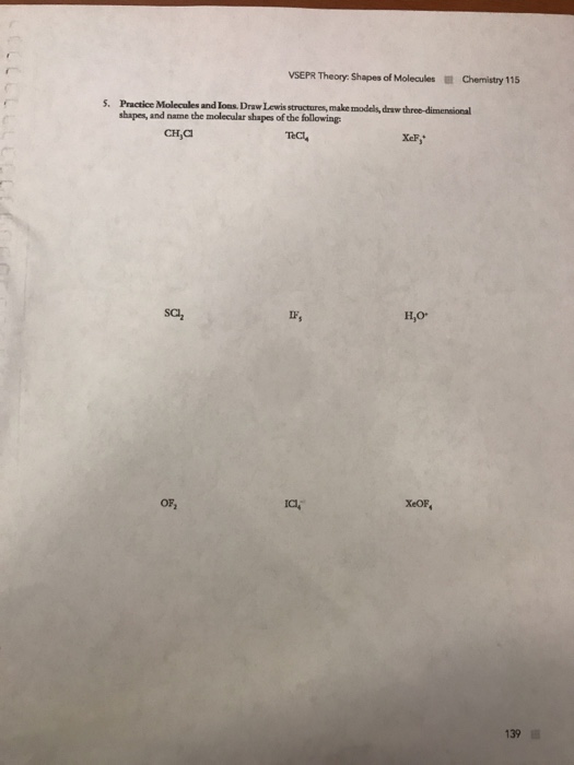 Solved VSEPR Theory: Shapes of MoleculesChemistry 115 | Chegg.com