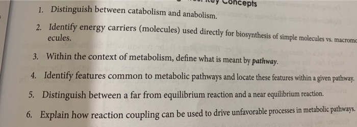 Solved yConcepts I. Distinguish between catabolism and | Chegg.com