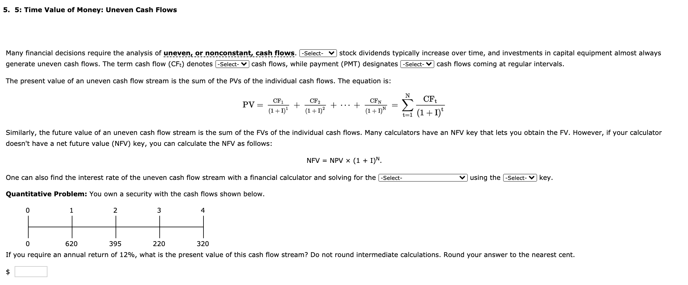 Solved 5. 5: Time Value of Money: Uneven Cash Flows Many | Chegg.com