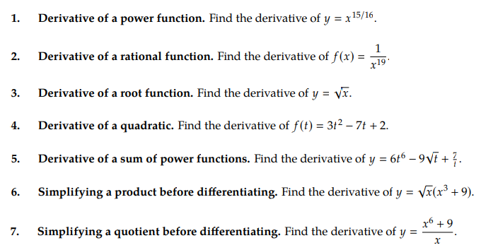 Solved 1. Derivative of a power function. Find the | Chegg.com