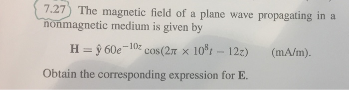 Solved 727) The magnetic field of a plane wave propagating | Chegg.com