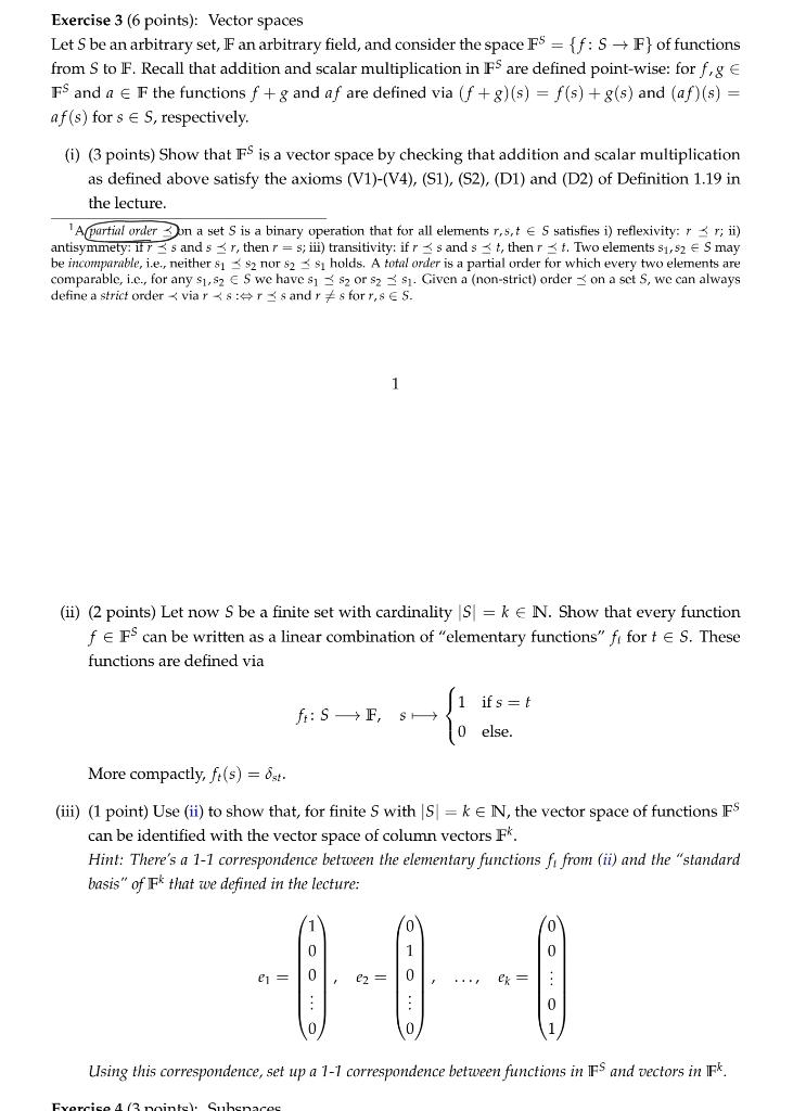 Solved Exercise 3 (6 points): Vector spaces Let S be an | Chegg.com