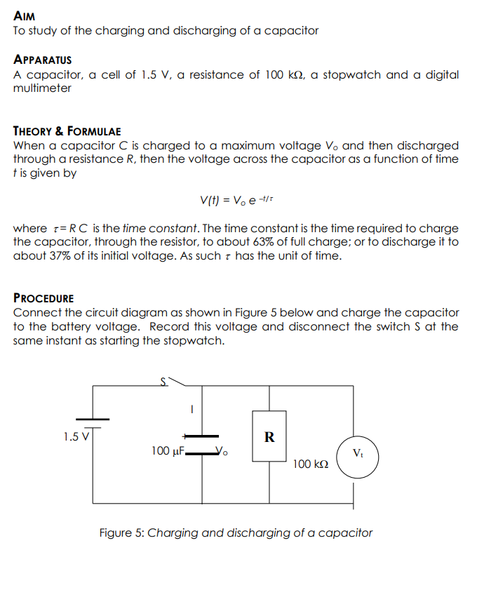 Solved To study of the charging and discharging of a | Chegg.com