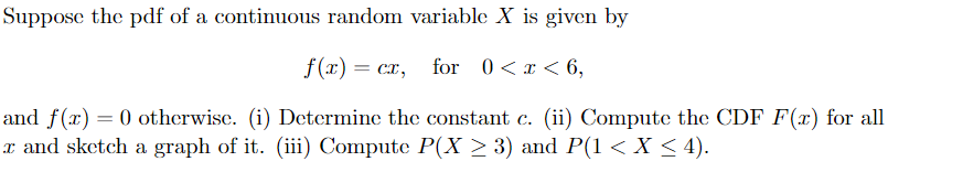 Solved Suppose the pdf of a continuous random variable X is | Chegg.com