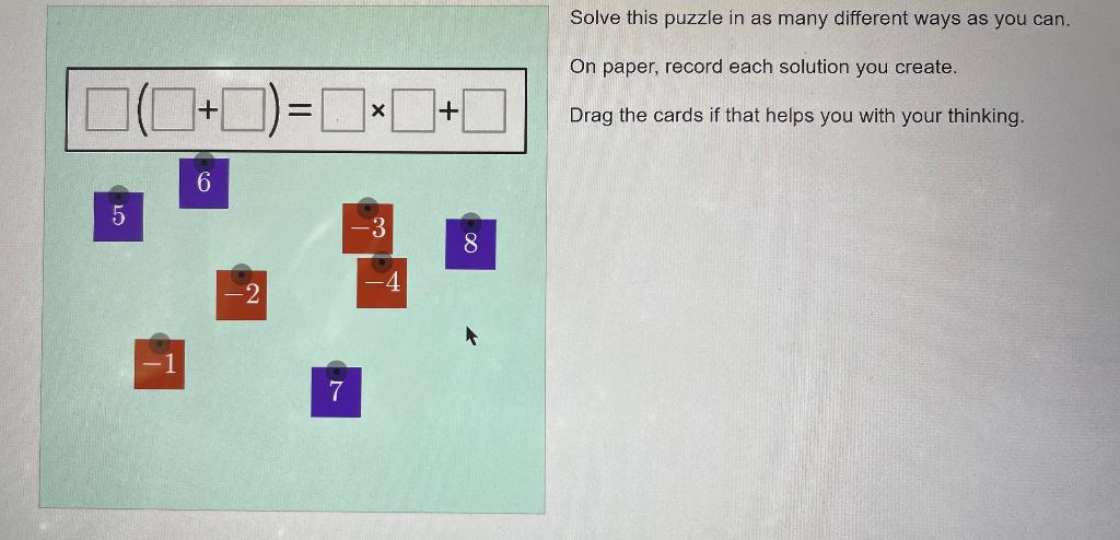 Added by request. Many similar puzzles are based on this solution