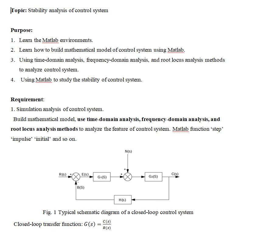 Solved Topic: Stability analysis of control system Purpose: | Chegg.com