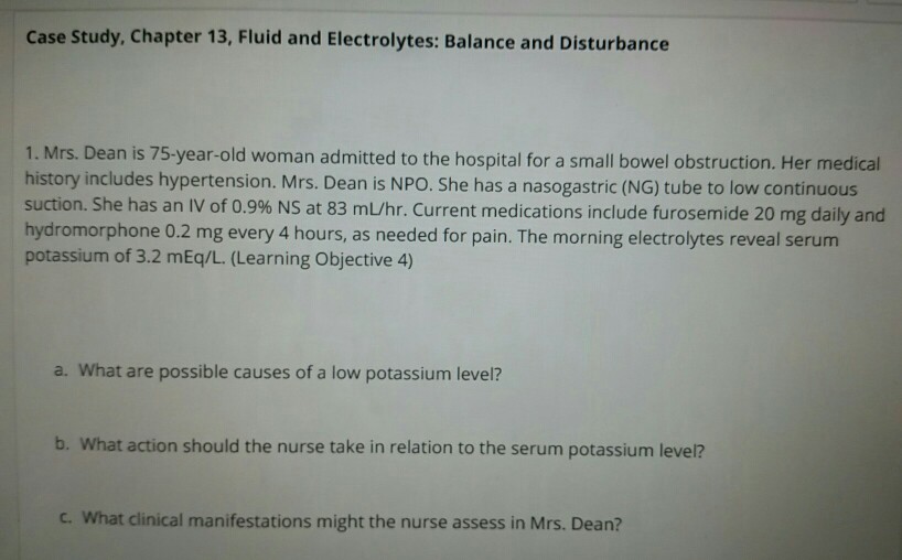 Solved Case Study, Chapter 13, Fluid and Electrolytes