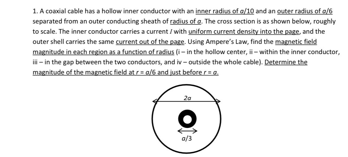 Solved 1. A coaxial cable has a hollow inner conductor with