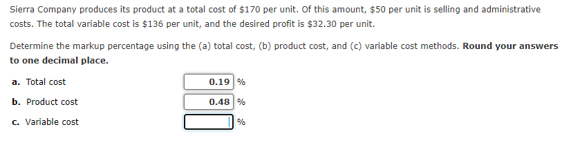 Solved Sierra Company produces its product at a total cost | Chegg.com