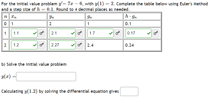 Solved For the initial value problem y′=7x−6, with y(1)=2. | Chegg.com