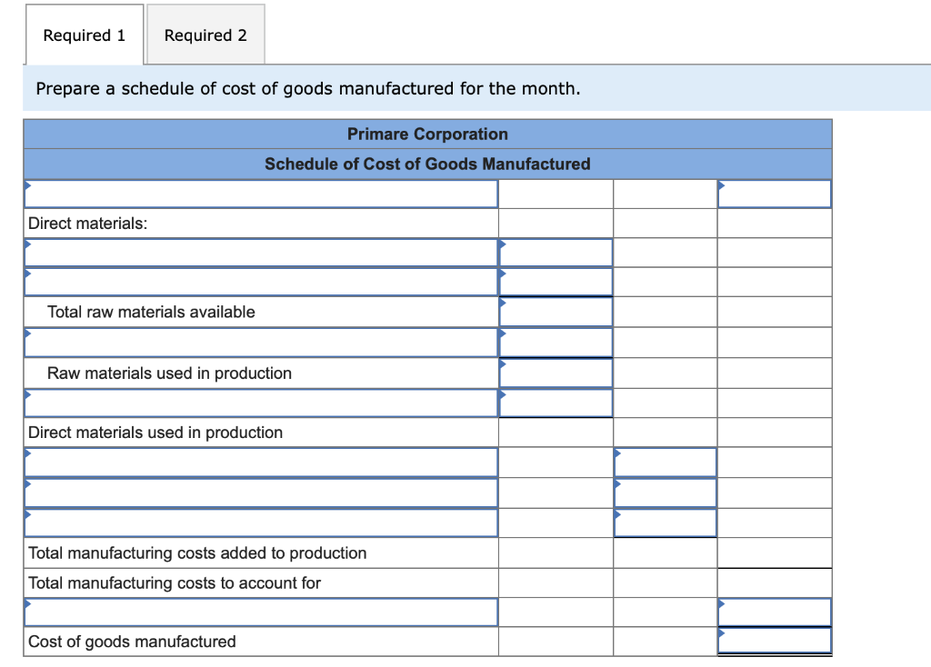 Solved Required: 1. Prepare a schedule of cost of goods | Chegg.com