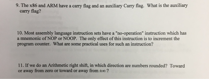 Solved 9. The x86 and ARM have a carry flag and an auxiliary | Chegg.com