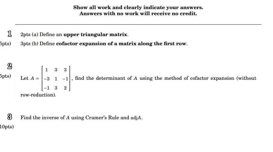 Solved Show all work and clearly indicate your answers. | Chegg.com