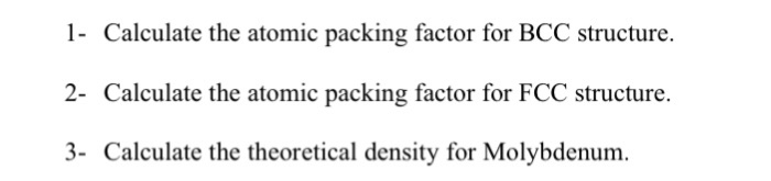 atomic packing factor for bcc and fcc