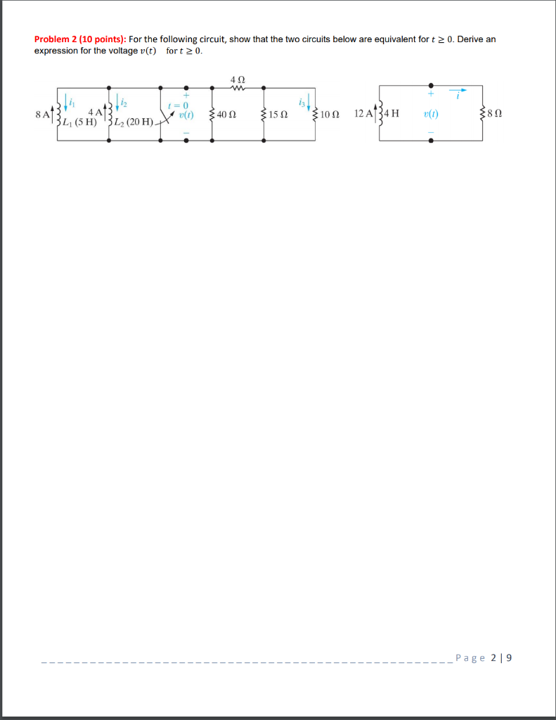 Solved Problem 2 (10 points): For the following circuit, | Chegg.com