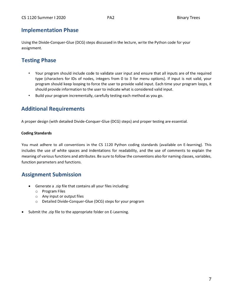 Solved CS 1120 Summer 2020 PA2 Binary Trees Programming | Chegg.com