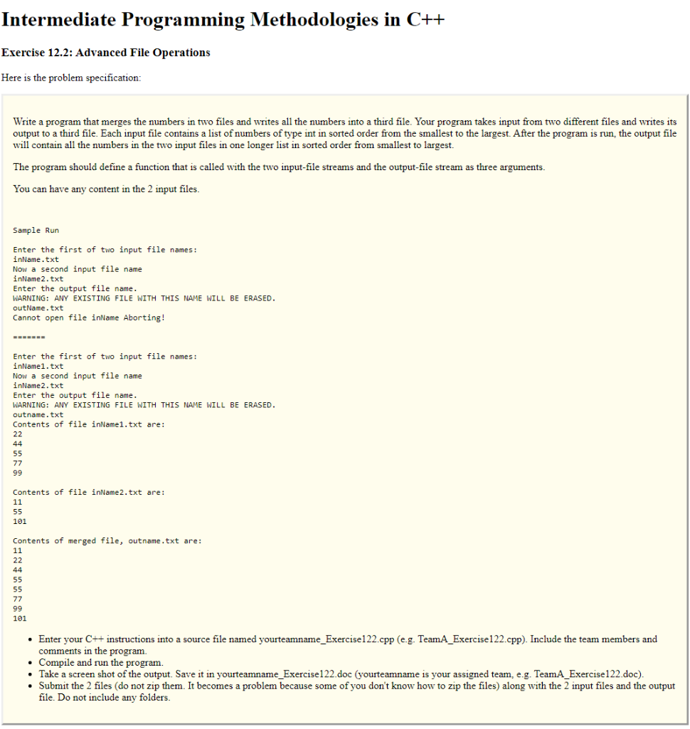 Solved Intermediate Programming Methodologies In C++ | Chegg.com