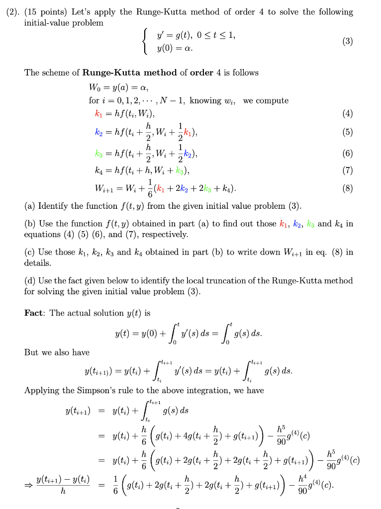 Solved (2). (15 points) Let's apply the Runge-Kutta method | Chegg.com