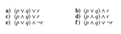 Solved a) (p∨q)∨r b) (p∨q)∧r c) (p∧q)∨r d) (p∧q)∧r e) | Chegg.com
