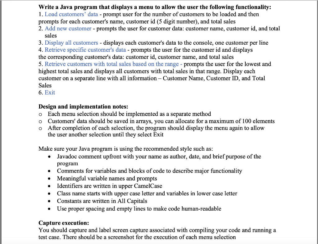 Solved Write a Java program that displays a menu to allow | Chegg.com