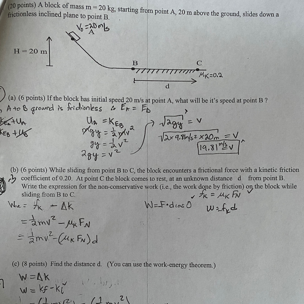 Solved Points A Block Of Mass M Kg Starting Fro Chegg Com