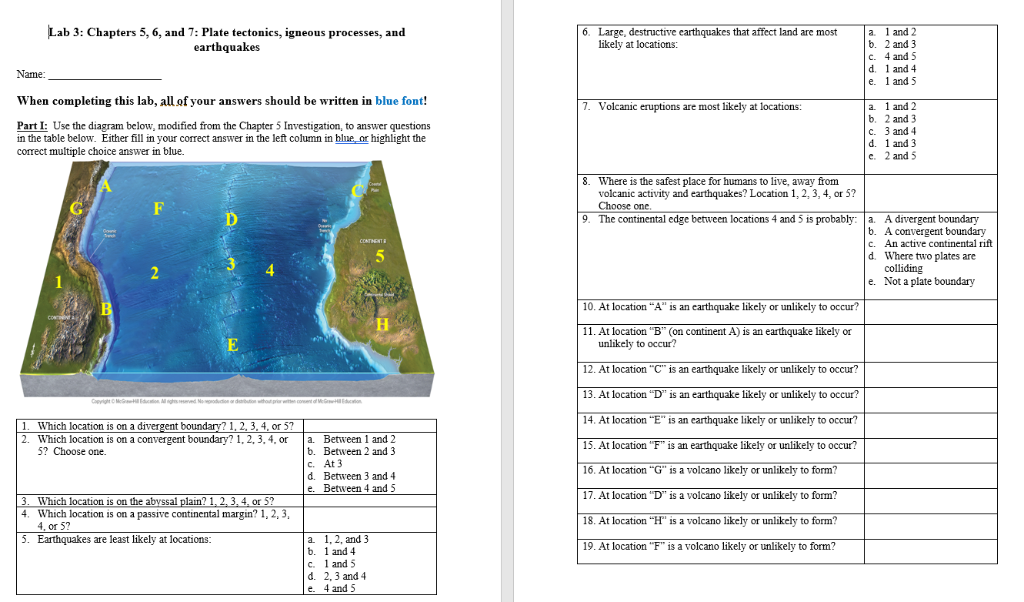 Solved Lab 3 Chapters 5, 6, and 7 Plate tectonics, igneous
