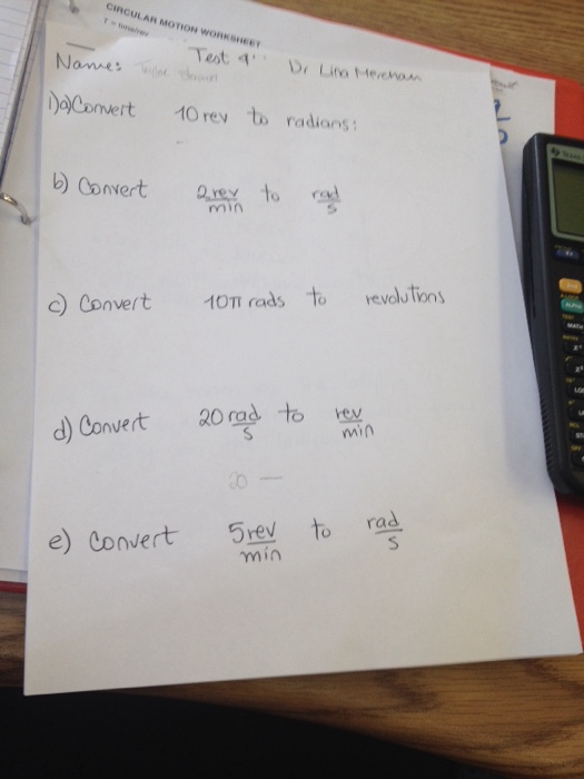 Solved a convert 10 rev to radians b convert 2 rev min chegg